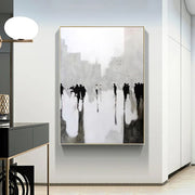 Hand-painted Abstract Street People Walking Oil Painting Fashion Wall Art Gold Black and White Oil Painting For House Decor