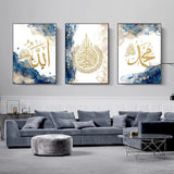 Islamic Arabic Calligraphy Poster Wall Art Abstract Blue Gold Printing Muslim Mural Living Room Home Decoration Painting
