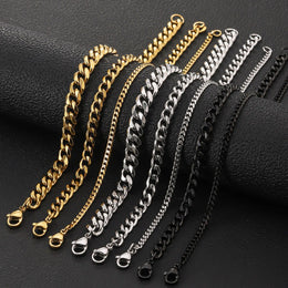 HNSP 316L Stainless Steel Cuban Link Chain Necklace For Men 3MM-12MM Thick Neck Accessory Jewelry