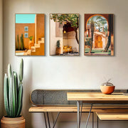 3 पीस/सेट बोहो इस्लामिक स्टाइल आर्किटेक्चर पोस्टर कैनवास पेंटिंग रेट्रो ब्राउन वॉल आर्ट घर लिविंग रूम सजावट के लिए बिना फ्रेम के