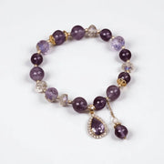 Elegant Romantic Purple Crystal Beaded Bracelets for Women Shiny Zircon Flower Water Drop Charm Fashion Party Hand Jewelry