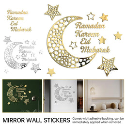 Eid Mubarak Wall Stickers – 3D Acrylic Moon & Star Ramadan Decorations