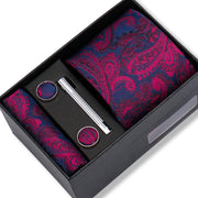 Wedding Gift Tie Wholesale New Style Pocket Squares Set Cufflinks Tie Clip Necktie Box Men Fit Wedding Blue Paisley Black Boxs
