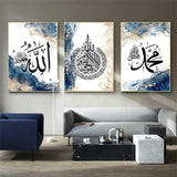 Islamic Arabic Calligraphy Poster Wall Art Abstract Blue Gold Printing Muslim Mural Living Room Home Decoration Painting