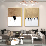 Hand-painted Abstract Street People Walking Oil Painting Fashion Wall Art Gold Black and White Oil Painting For House Decor
