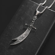 Stainless Steel Islamic Imam Ali Zulfiqar Sword Pendant Necklace Quran Pendant Shia Islamic Jewelry for Men and Women