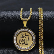 Muslim Islamic Religious Stainless Steel Crystal Necklace Women Islam Quran Allah Pendant Necklaces Arabic Jewelry bijoux arabe