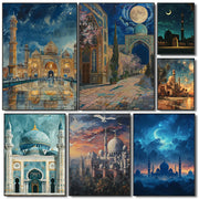 इस्लामी वास्तुकला मस्जिद पोस्टर इस्लामी अरब फ्यूजन धार्मिक प्रिंट कैनवास पेंटिंग दीवार चित्र घर कक्ष आधुनिक सजावट