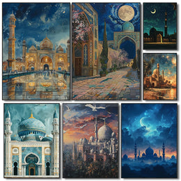 इस्लामी वास्तुकला मस्जिद पोस्टर इस्लामी अरब फ्यूजन धार्मिक प्रिंट कैनवास पेंटिंग दीवार चित्र घर कक्ष आधुनिक सजावट