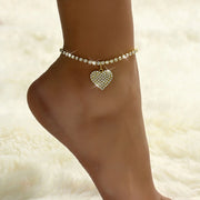 Tassel Rhinestone Multi-layer Ankle Chain Fashion Heart Pengdant Women's Luxury Bracelet on Leg Accessories Jewelry Beach