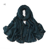 13 Color 80*180cm New Simple Silver Wire Wrinkle Plaid Solid Color Chain Gold Border Scarf Muslim Women Hijab Wrap Ramadan Islam