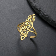 EUEAVAN 1pc Hollow Palestine Map Rings for Women Men Stainless Steel Gold Color Islamic Arabic Adjustable Finger Ring Gift