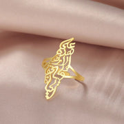 EUEAVAN 1pc Hollow Palestine Map Rings for Women Men Stainless Steel Gold Color Islamic Arabic Adjustable Finger Ring Gift