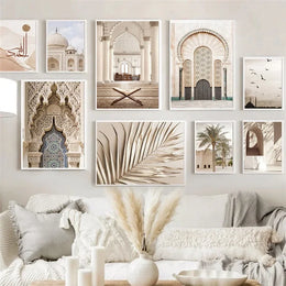 Canvas Painting Modern Moroccan Scenery Picture Wall Art Quote Islam Style Poster and Print for Home Living Room Wall Decor