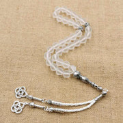 White Frosted crystal Tasbih 33beads Muslim bangles misbaha metal tassel Islamic bracelet accessories gift Arab fashion jewelry