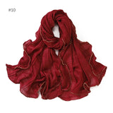 13 Color 80*180cm New Simple Silver Wire Wrinkle Plaid Solid Color Chain Gold Border Scarf Muslim Women Hijab Wrap Ramadan Islam