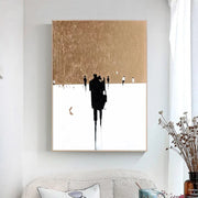 Hand-painted Abstract Street People Walking Oil Painting Fashion Wall Art Gold Black and White Oil Painting For House Decor